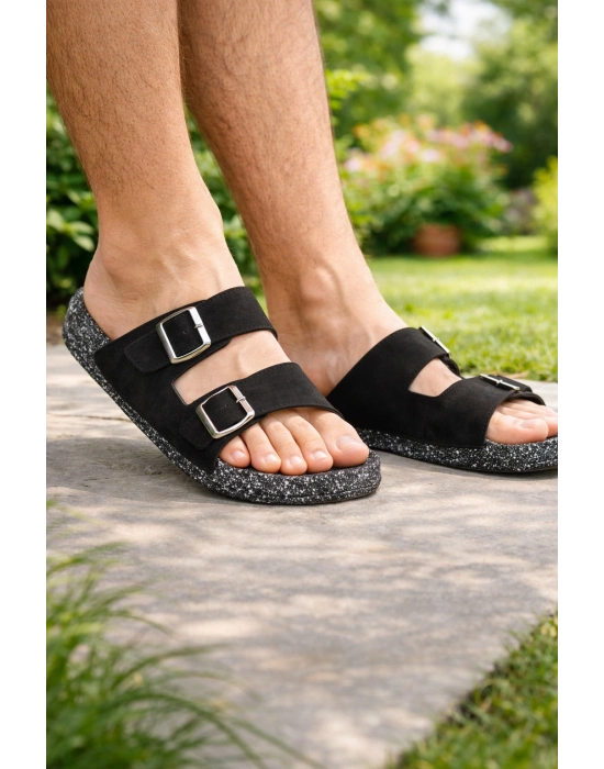 Erkek Süet Görünümlü Tokalı Terlik – Yazlık Rahat Terlik