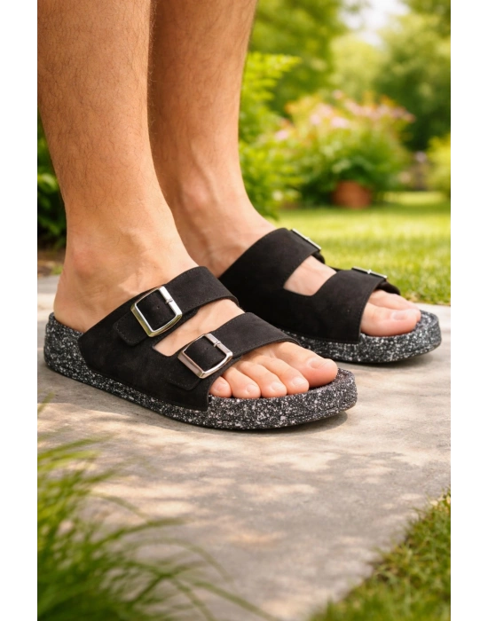 Erkek Süet Görünümlü Tokalı Terlik – Yazlık Rahat Terlik