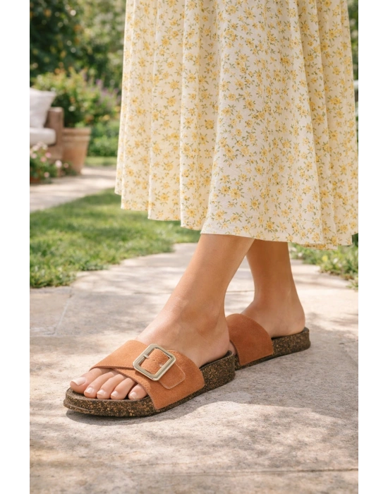 Kadın Süet Görünümlü Tek Tokalı Terlik – Rahat Terlik