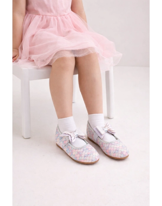 Kız Çocuk Parlak Desenli Fiyonklu Babet