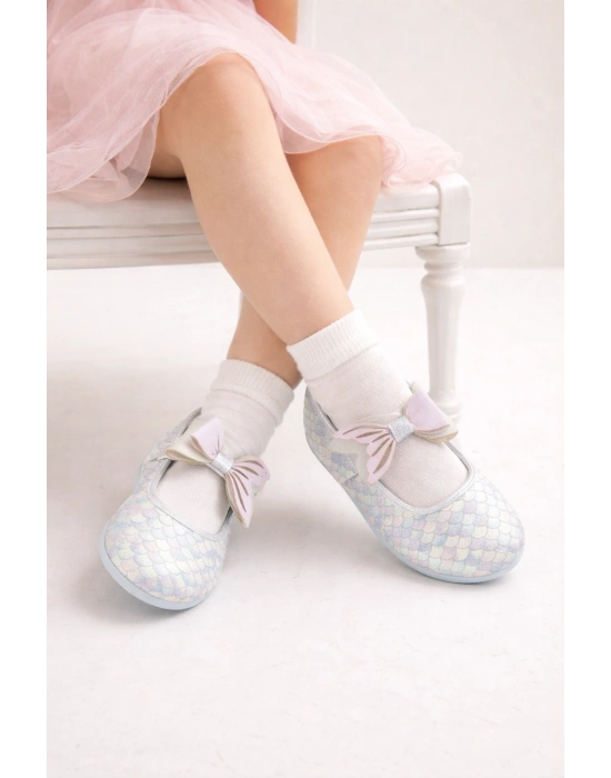 Kız Çocuk Parlak Desenli Fiyonklu Babet