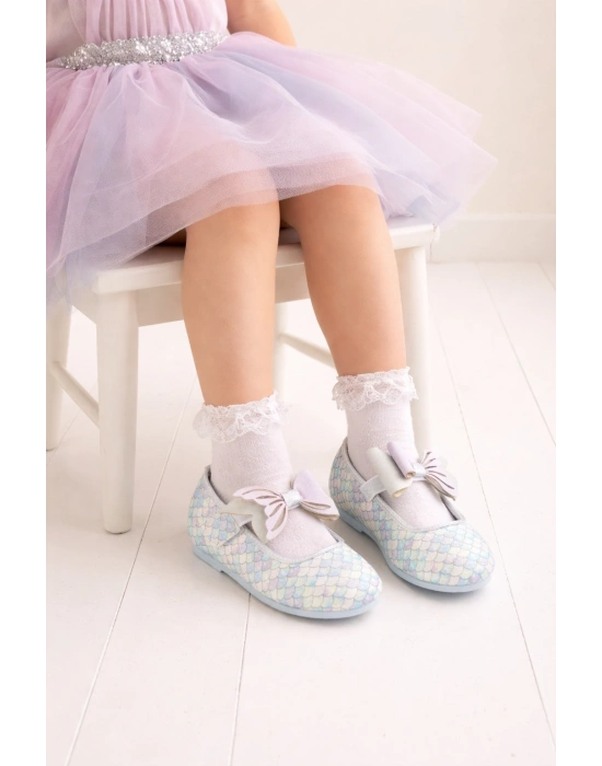 Kız Çocuk Parlak Desenli Fiyonklu Babet