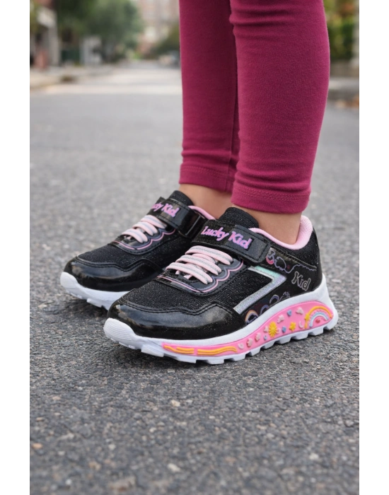 Kız Çocuk Desenli Simli Günlük Sneaker Ayakkabı