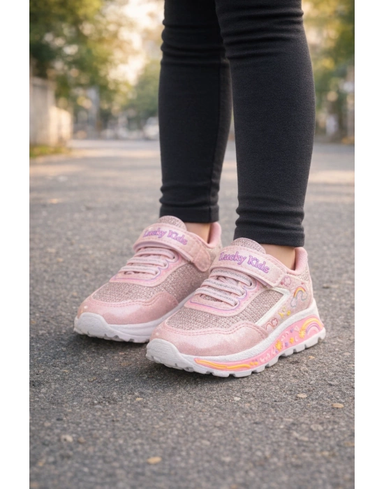 Kız Çocuk Desenli Simli Günlük Sneaker Ayakkabı