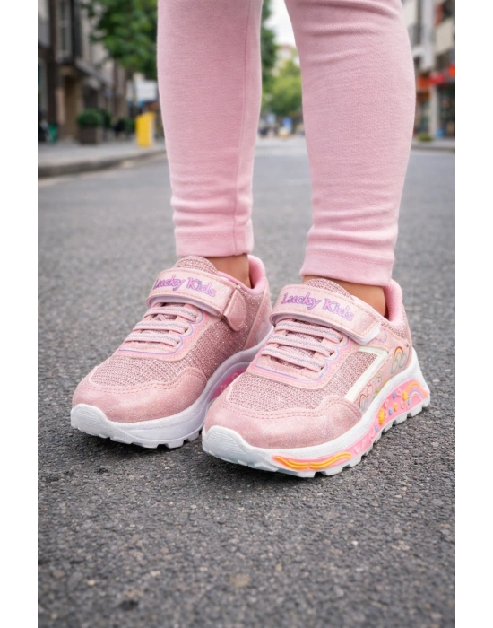 Kız Çocuk Desenli Simli Günlük Sneaker Ayakkabı