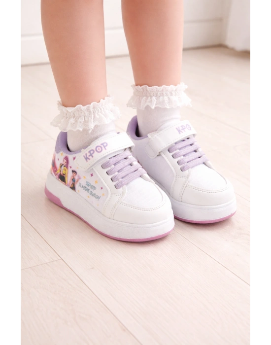 Kız Çocuk Desenli Simli Günlük Sneaker Ayakkabı