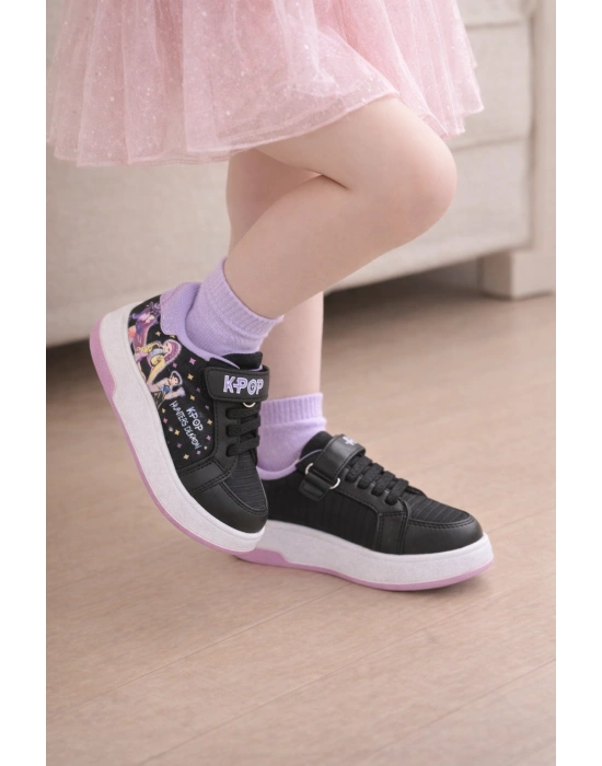 Kız Çocuk Desenli Simli Günlük Sneaker Ayakkabı