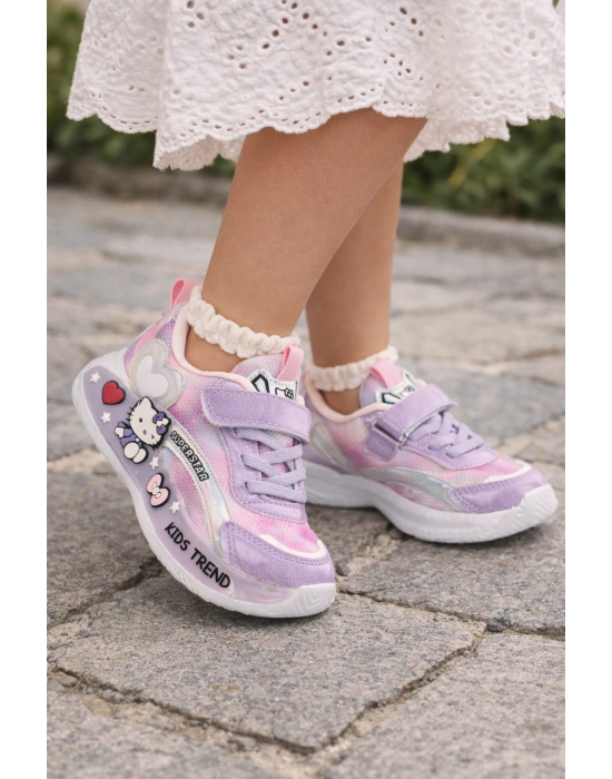 Kız Çoçuk Renkli Desenli, Günlük Kullanıma Uygun Spor Ayakkabı