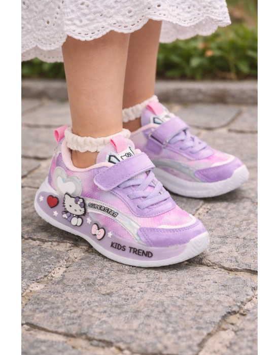 Kız Çoçuk Renkli Desenli, Günlük Kullanıma Uygun Spor Ayakkabı
