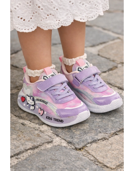 Kız Çoçuk Renkli Desenli, Günlük Kullanıma Uygun Spor Ayakkabı