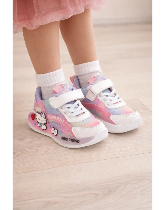 Kız Çoçuk Renkli Desenli, Günlük Kullanıma Uygun Spor Ayakkabı