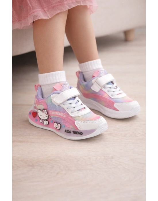 Kız Çoçuk Renkli Desenli, Günlük Kullanıma Uygun Spor Ayakkabı