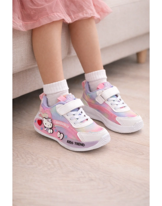 Kız Çoçuk Renkli Desenli, Günlük Kullanıma Uygun Spor Ayakkabı