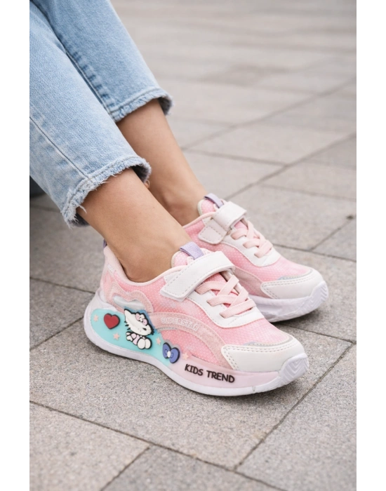 Kız Çoçuk Renkli Desenli, Günlük Kullanıma Uygun Spor Ayakkabı