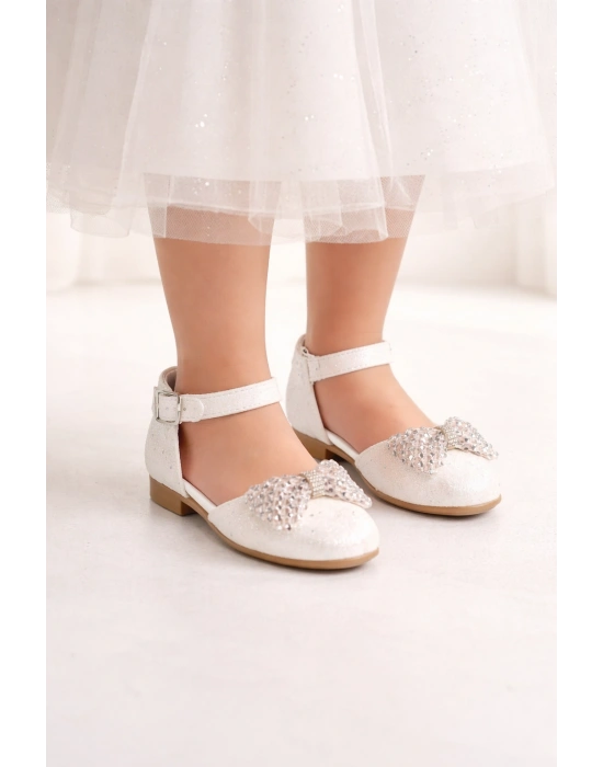 Kız Çocuk Prenses Abiye Ayakkabı Taşlı Fiyonklu Bilekten Tokalı
