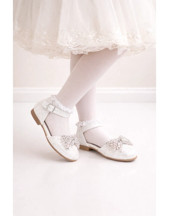 Kız Çocuk Prenses Abiye Ayakkabı Taşlı Fiyonklu Bilekten Tokalı