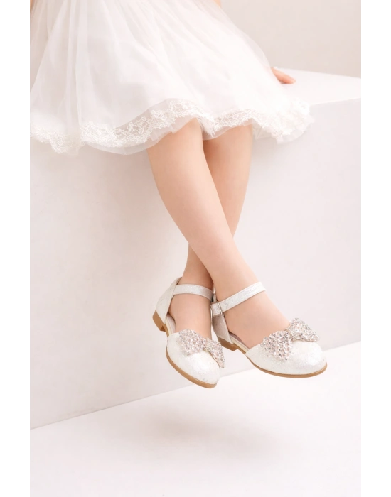 Kız Çocuk Prenses Abiye Ayakkabı Taşlı Fiyonklu Bilekten Tokalı