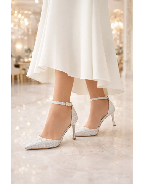 Kadın Abiye Sivri Burun Bilekten Kemerli Topuklu Ayakkabı