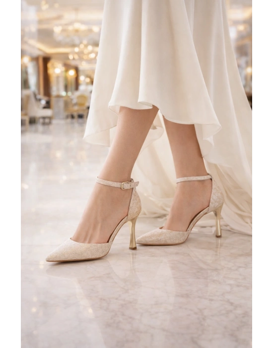 Kadın Abiye Sivri Burun Bilekten Kemerli Topuklu Ayakkabı