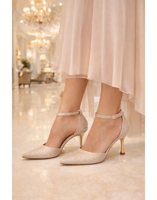 Kadın Abiye Sivri Burun Bilekten Kemerli Topuklu Ayakkabı