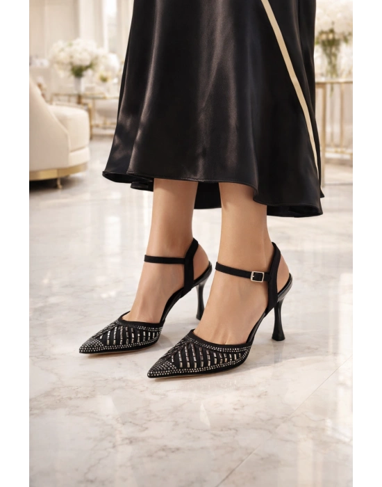 Kadın Taş İşlemeli Slingback İnce Topuk Ayakkabı