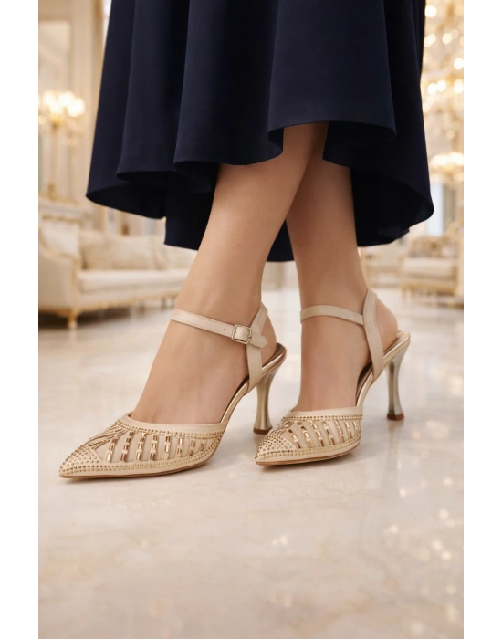 Kadın Taş İşlemeli Slingback İnce Topuk Ayakkabı