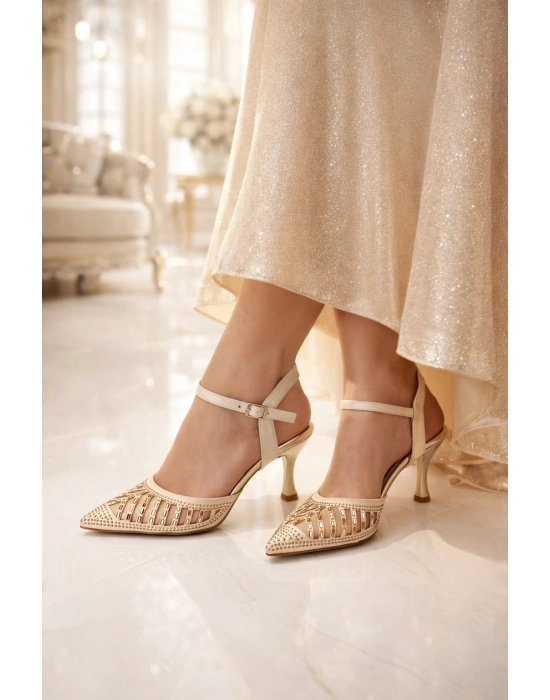 Kadın Taş İşlemeli Slingback İnce Topuk Ayakkabı