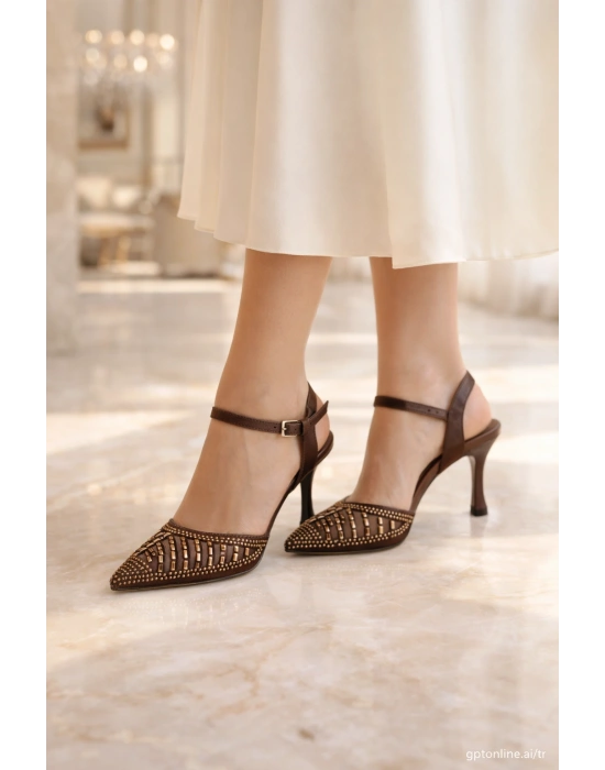 Kadın Taş İşlemeli Slingback İnce Topuk Ayakkabı