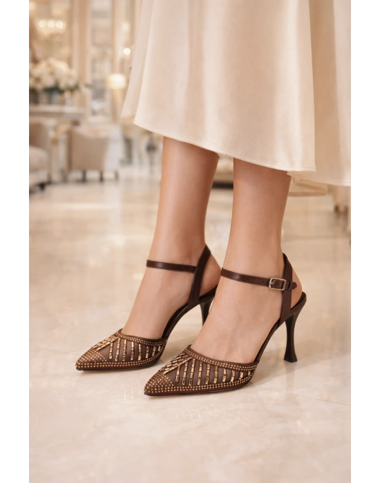 Kadın Taş İşlemeli Slingback İnce Topuk Ayakkabı