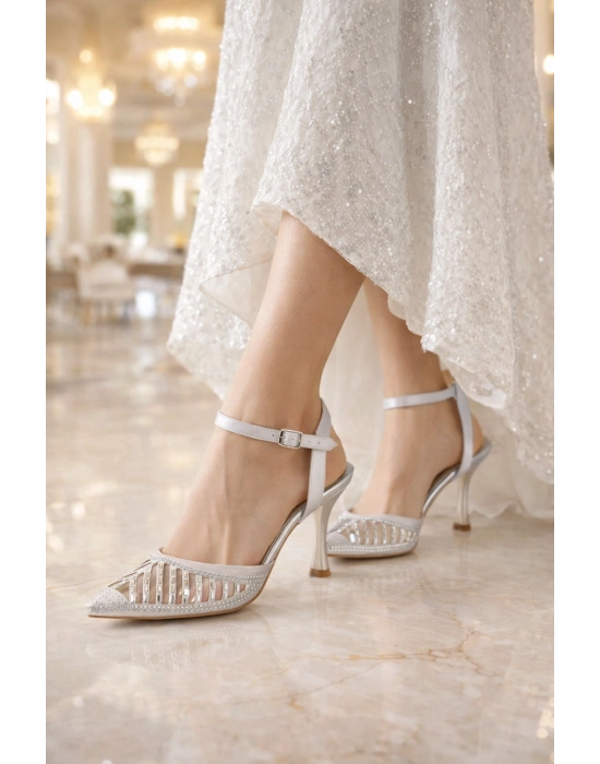 Kadın Taş İşlemeli Slingback İnce Topuk Ayakkabı