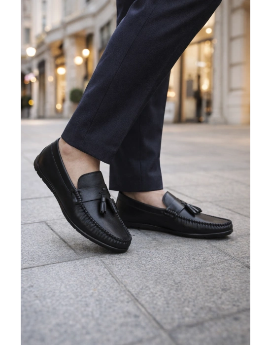 Erkek Siyah Deri Loafer Ayakkabı – Şık ve Rahat Günlük/Klasik Model