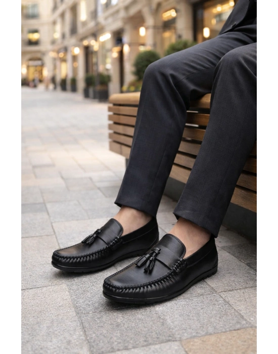 Erkek Siyah Deri Loafer Ayakkabı – Şık ve Rahat Günlük/Klasik Model
