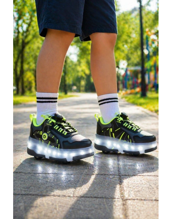 Çoçuk Yeni Nesil Işıklı (IŞIK KONTROLLÜ SİZDE) Kaykay Mekanizmalı Paten Ayakkabı