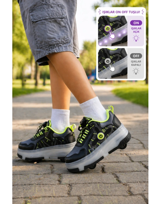 Çoçuk Yeni Nesil Işıklı (IŞIK KONTROLLÜ SİZDE) Kaykay Mekanizmalı Paten Ayakkabı