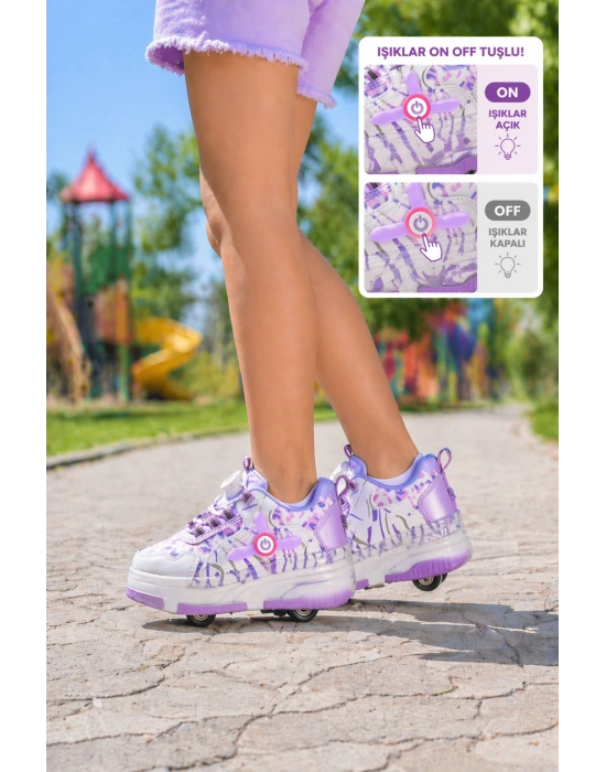 Çoçuk Yeni Nesil Işıklı (IŞIK KONTROLLÜ SİZDE) Kaykay Mekanizmalı Paten Ayakkabı