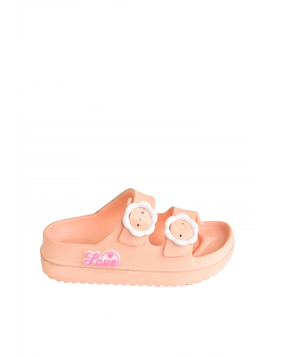 Çift Tokalı Plaj-Havuz-Bahçe-Tatil-Günlük Açık Stickerlı Kız Çocuk Terliği