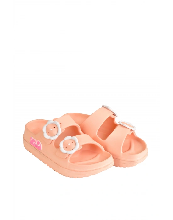 Çift Tokalı Plaj-Havuz-Bahçe-Tatil-Günlük Açık Stickerlı Kız Çocuk Terliği