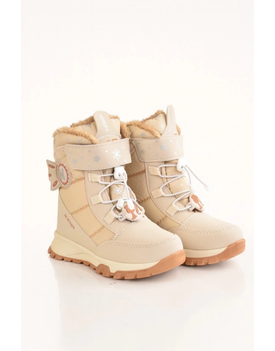 Dayanıklı, Su Geçirmez, Ortopedik, Cırtlı, Bej Kız Çocuk Kar Botu Ayakkabı