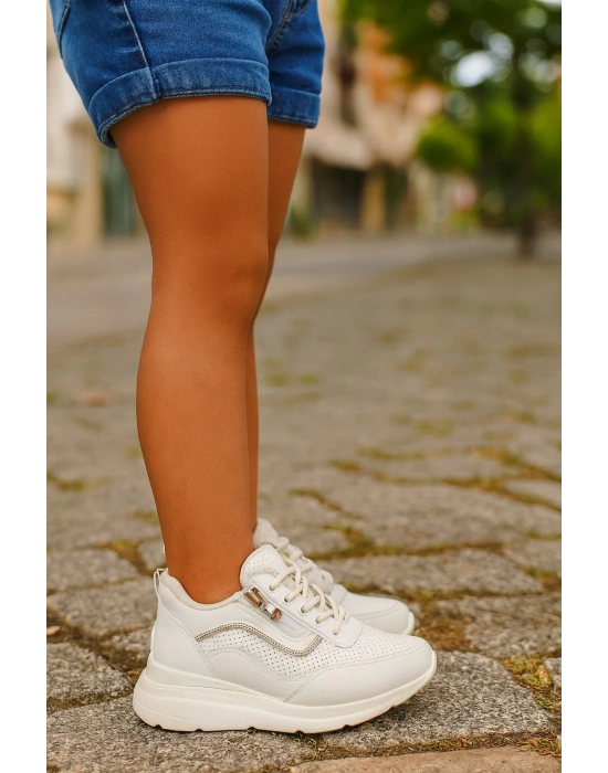 Gizli Topuklu Bağcıklı Fermuarlı Taş Aksesuarlı Çoçuk Spor Ayakkabı