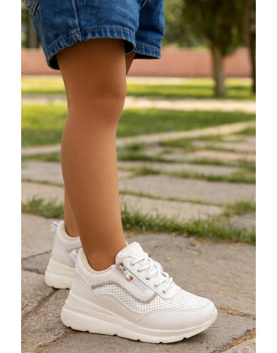 Gizli Topuklu Bağcıklı Fermuarlı Taş Aksesuarlı Çoçuk Spor Ayakkabı