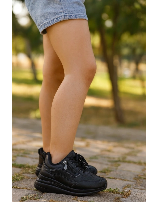 Gizli Topuklu Bağcıklı Fermuarlı Taş Aksesuarlı Çoçuk Spor Ayakkabı