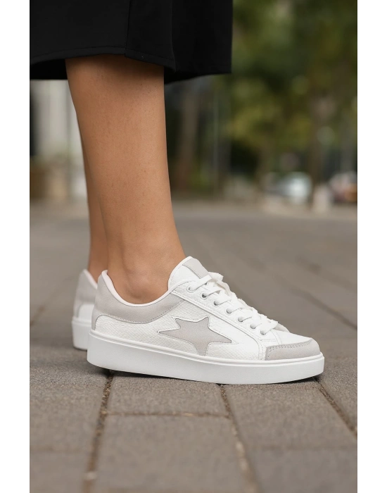 Günlük Kadın Sneaker Bağcıklı Detaylı Yüksek Taban Rahat Ayakkabı