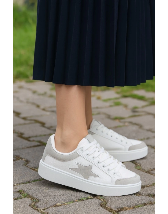Günlük Kadın Sneaker Bağcıklı Detaylı Yüksek Taban Rahat Ayakkabı