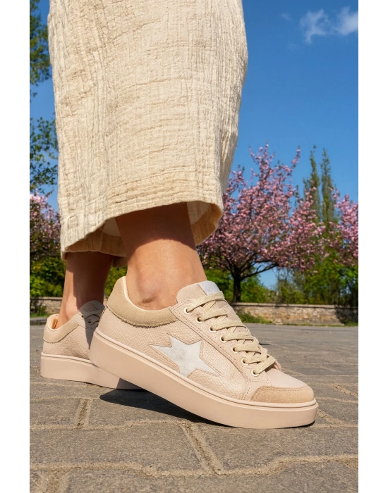 Günlük Kadın Sneaker Bağcıklı Detaylı Yüksek Taban Rahat Ayakkabı