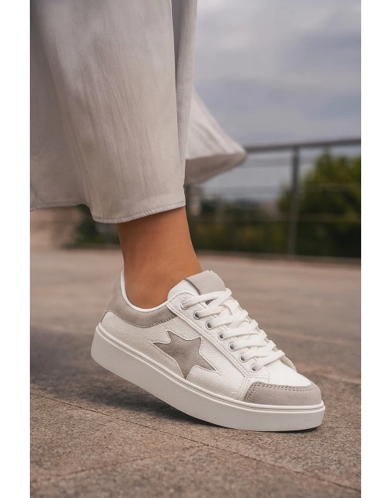 Günlük Kadın Sneaker Bağcıklı Detaylı Yüksek Taban Rahat Ayakkabı