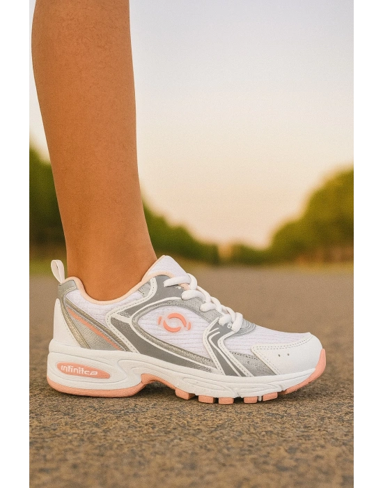 Günlük Unisex Beyaz Sneaker Kaymaz Yüksek Taban Desenli Triko Bağcıklı Koşu Spor Ayakkabı