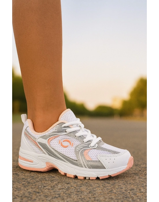 Günlük Unisex Beyaz Sneaker Kaymaz Yüksek Taban Desenli Triko Bağcıklı Koşu Spor Ayakkabı