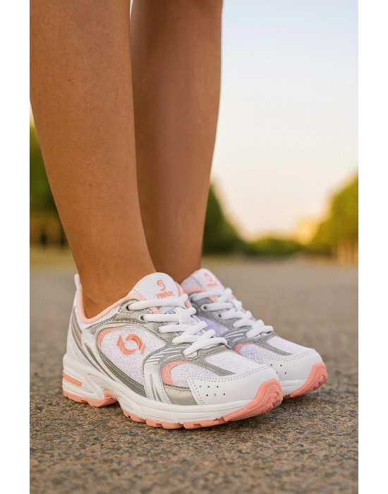 Günlük Unisex Beyaz Sneaker Kaymaz Yüksek Taban Desenli Triko Bağcıklı Koşu Spor Ayakkabı