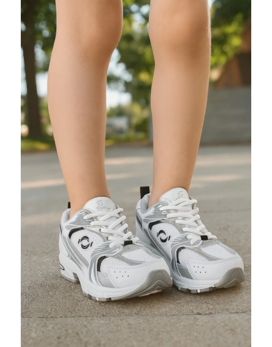 Günlük Unisex Beyaz  Sneaker Kaymaz Yüksek Taban Desenli Triko Bağcıklı Koşu Spor Ayakkabı