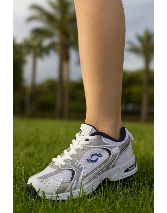 Günlük Unisex Beyaz Sneaker Kaymaz Yüksek Taban Desenli Triko Bağcıklı Koşu Spor Ayakkabı